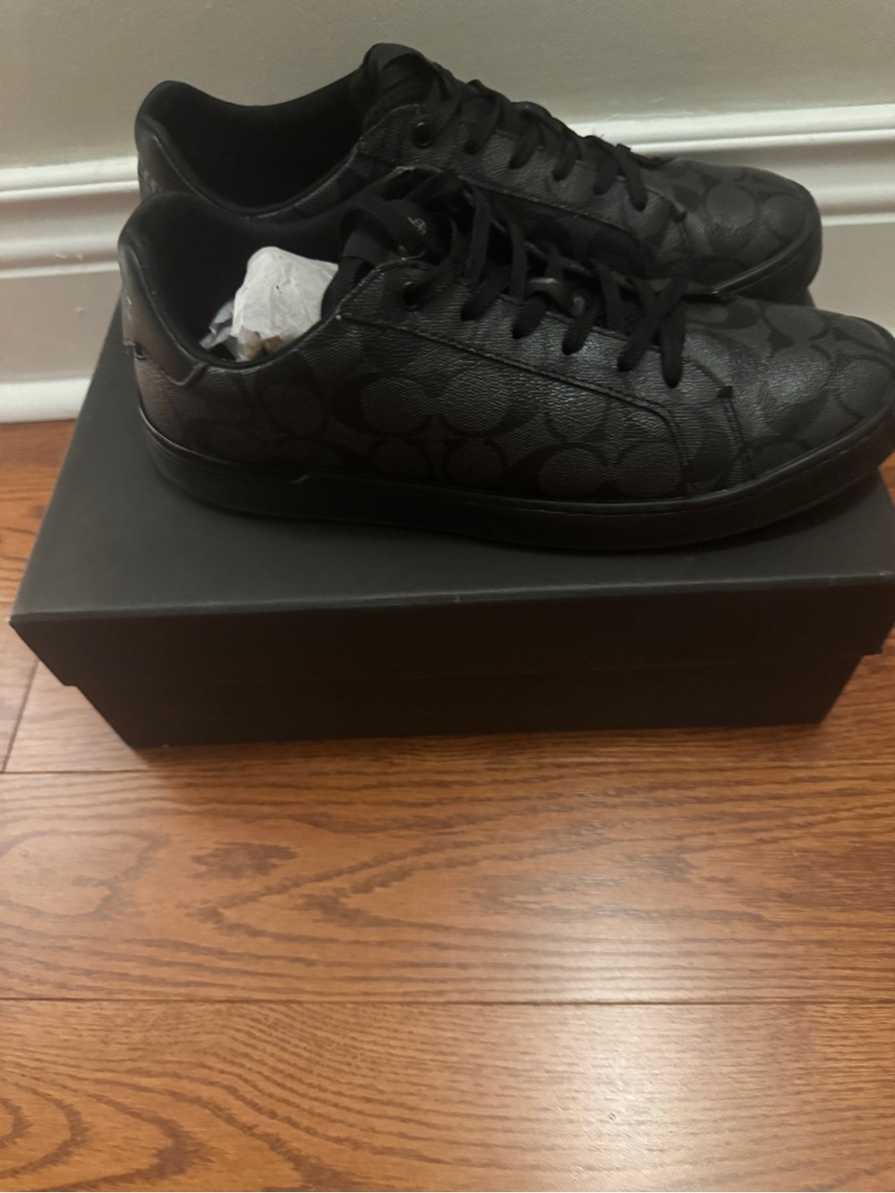 Coach Men’s Black Signature Pattern Low-Top Sneakers